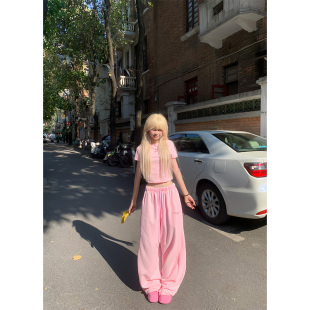 男女宽松休闲垂感阔腿直筒百搭长裤 JMJ美式 慵懒风字母抽绳卫裤