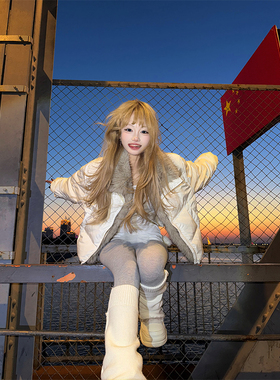 JMJ 美式复古毛茸翻领保暖羽绒服男女冬季宽松休闲百搭防寒外套