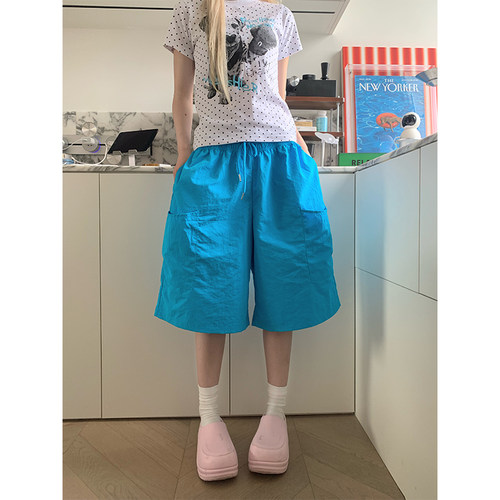 JMJ 美式设计感纯色抽绳工装五分裤男女夏季宽松休闲百搭潮流短裤