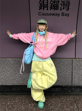 JMJ 美式复古波点满印阔腿卫裤男女宽松休闲慵懒垂感直筒长裤