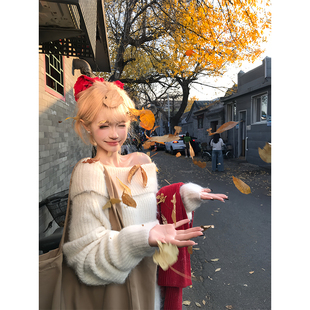 毛衣女辣妹休闲显瘦百搭毛衫 JMJ 韩系设计感一字领露肩纯欲针织衫