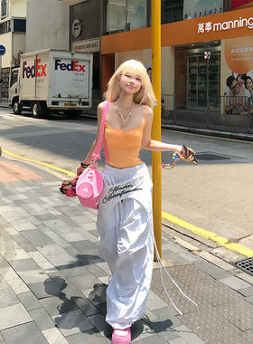 JMJ美式叠穿设计感绑带伞兵裤男女日常宽松休闲褶皱阔腿长裤潮