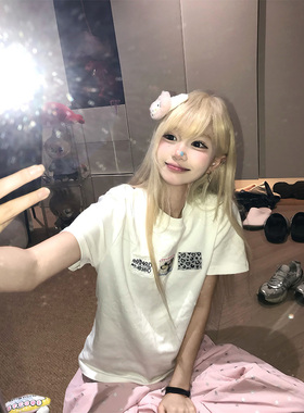 JMJ 美式复古趣味贴布绣正肩短袖T恤男女夏季百搭慵懒打底衫上衣