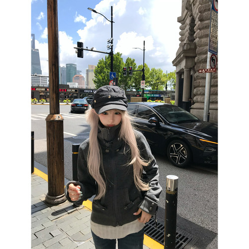 JMJ 韩系设计感高领拉链卫衣开衫女秋季修身显瘦百搭时髦外套