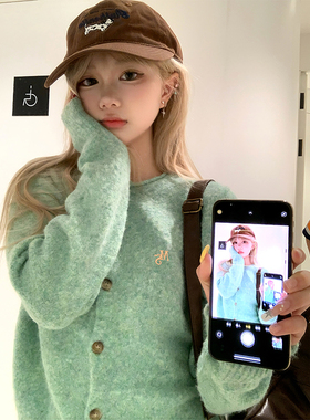 JMJ 春秋美式软糯休闲针织开衫毛衣男女休闲百搭慵懒风短款外套