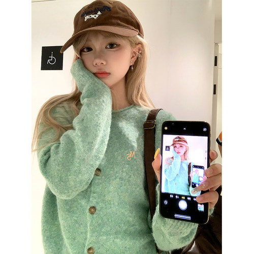 JMJ 春秋美式软糯休闲针织开衫毛衣男女休闲百搭慵懒风短款外套