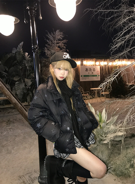 JMJ 美式设计感星星印花立领棉服外套男女秋冬宽松百搭保暖面包服