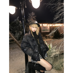 JMJ 设计感星星印花立领棉服外套男女秋冬宽松百搭保暖面包服 美式