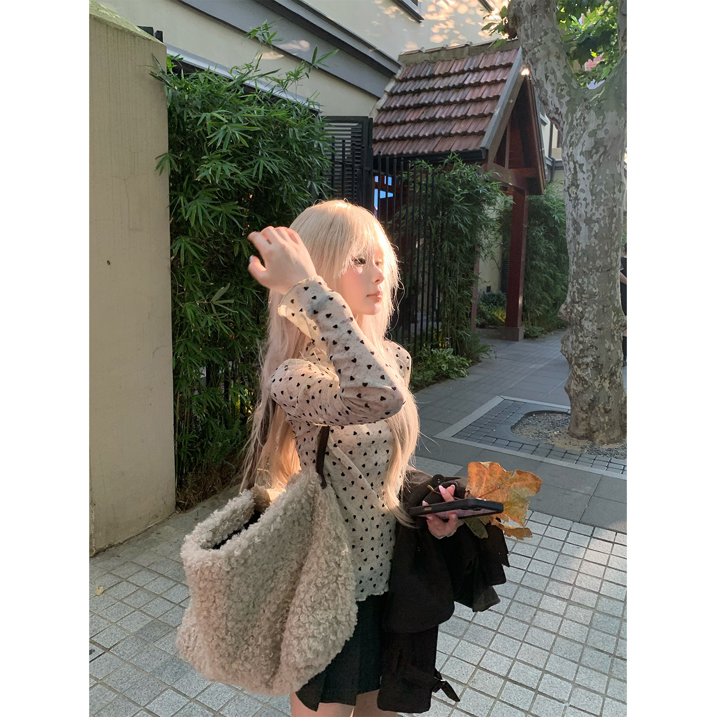 JMJ 韩系薄款爱心满印网纱长袖T恤女辣妹宽松休闲百搭打底衫上衣