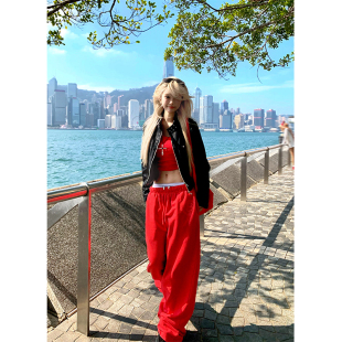 男女宽松休闲百搭质感拖地裤 复古水洗重磅松紧腰阔腿卫裤 美式 JMJ