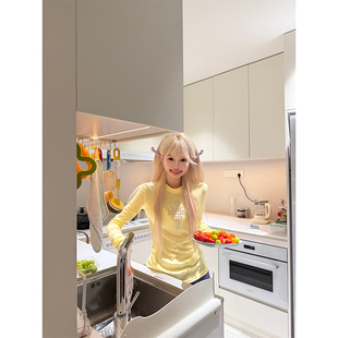 T恤女修身 设计感铆钉十字架长袖 显瘦百搭运动打底上衣 美式 JMJ