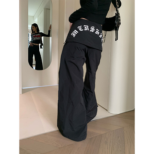 裙拖地设计感休闲裤 JMJ 女宽松裤 哥特字母高腰假两件阔腿裤 美式