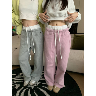 男女宽松休闲百搭阔腿裤 菱格双腰头抽绳设计直筒长裤 2024美式 JMJ