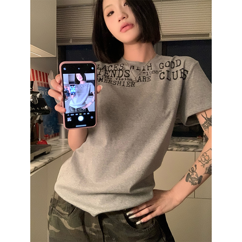 JMJ2025春季美式复古字母印花短袖T恤男女宽松休闲百搭打底衫上衣