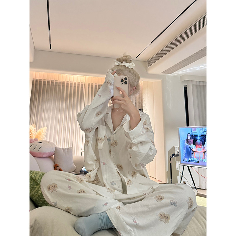 JMJ 美式慵懒风趣味印花睡衣两件套男女简约休闲百搭家居服套装