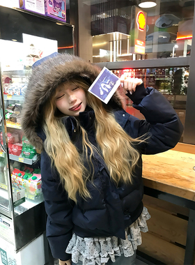 JMJ 冬季美式可拆卸毛领连帽羽绒服男女宽松百搭保暖短款厚外套