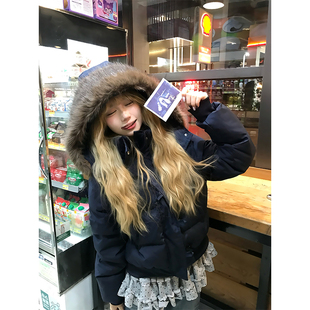 可拆卸毛领连帽羽绒服男女宽松百搭保暖短款 美式 厚外套 冬季 JMJ