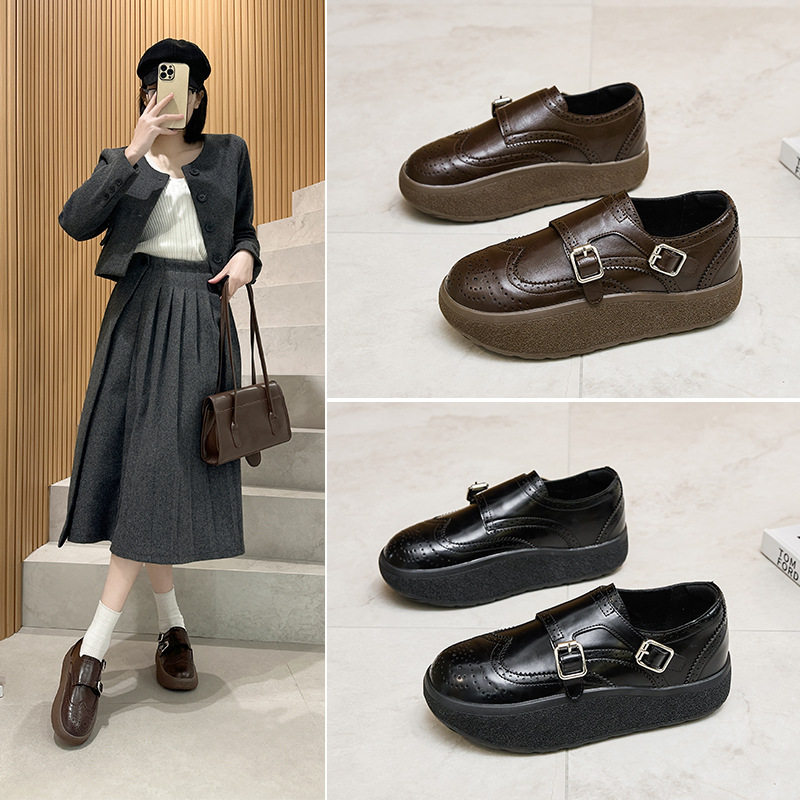 厚底小皮鞋女英伦风2026春季新款圆头单鞋金属扣带软底乐福鞋百搭,女鞋,乐福鞋（豆豆鞋）,淘宝优惠券,粉丝福利购,淘宝优惠卷