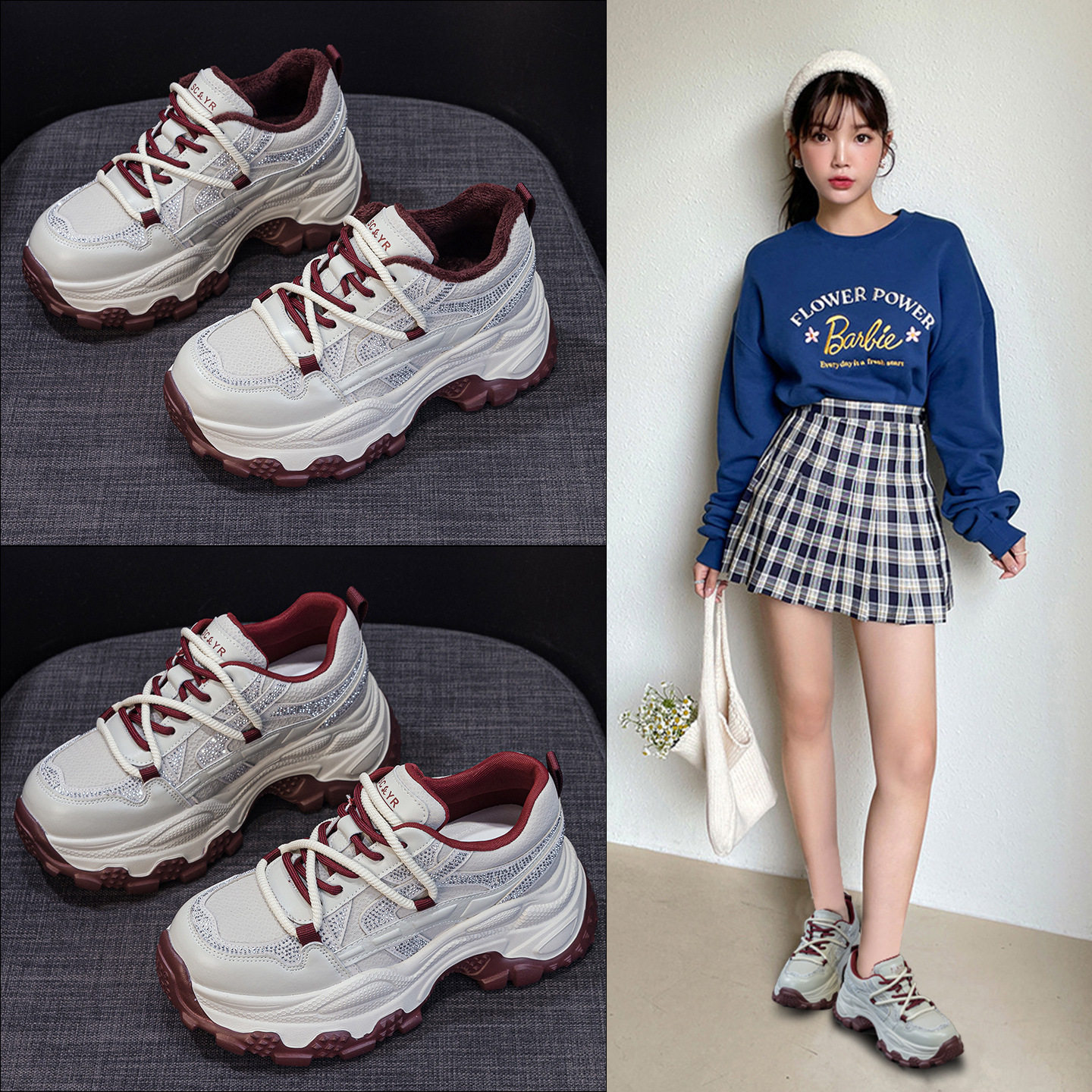 老爹鞋女2026春季爆款水钻轻便厚底增高显瘦运动休闲百搭女鞋轻便,女鞋,时尚休闲鞋,淘宝优惠券,粉丝福利购,淘宝优惠卷