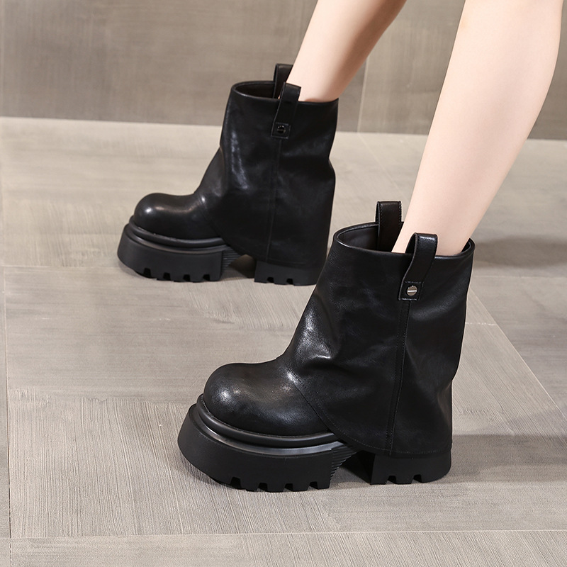 厚底内增高百搭裤管马丁靴子女2025秋季新款英伦风短靴工装靴皮靴