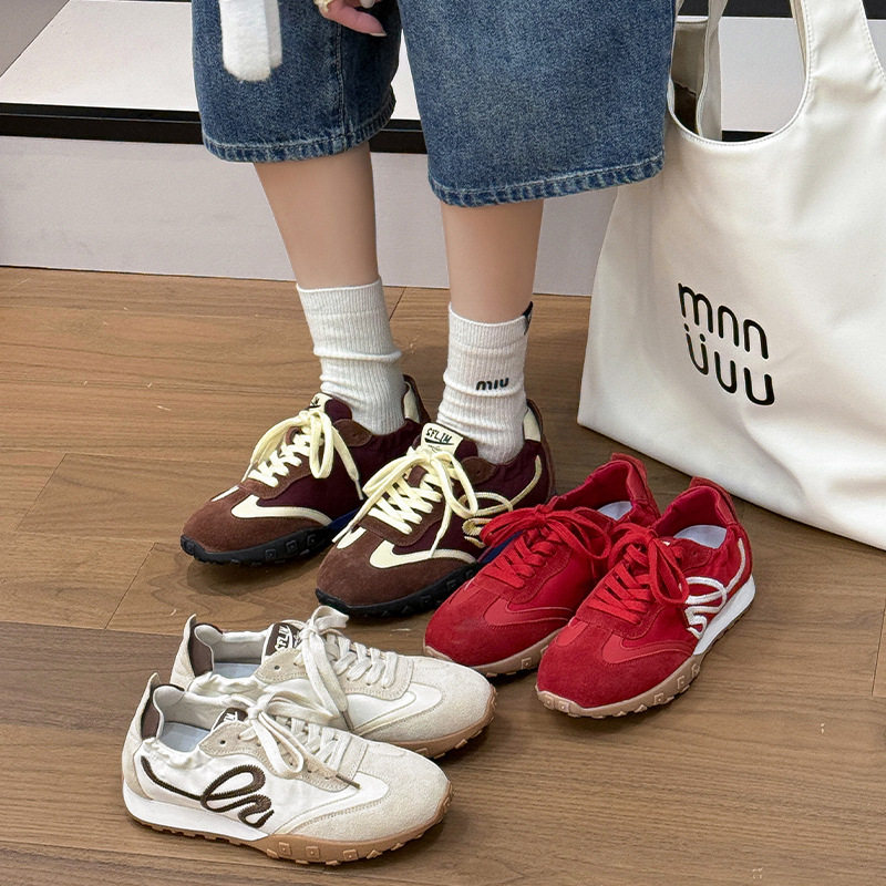 复古拼色刺绣透气德训鞋女2026百搭系带阿甘鞋休闲运动鞋厚底潮鞋,女鞋,时尚休闲鞋,淘宝优惠券,粉丝福利购,淘宝优惠卷