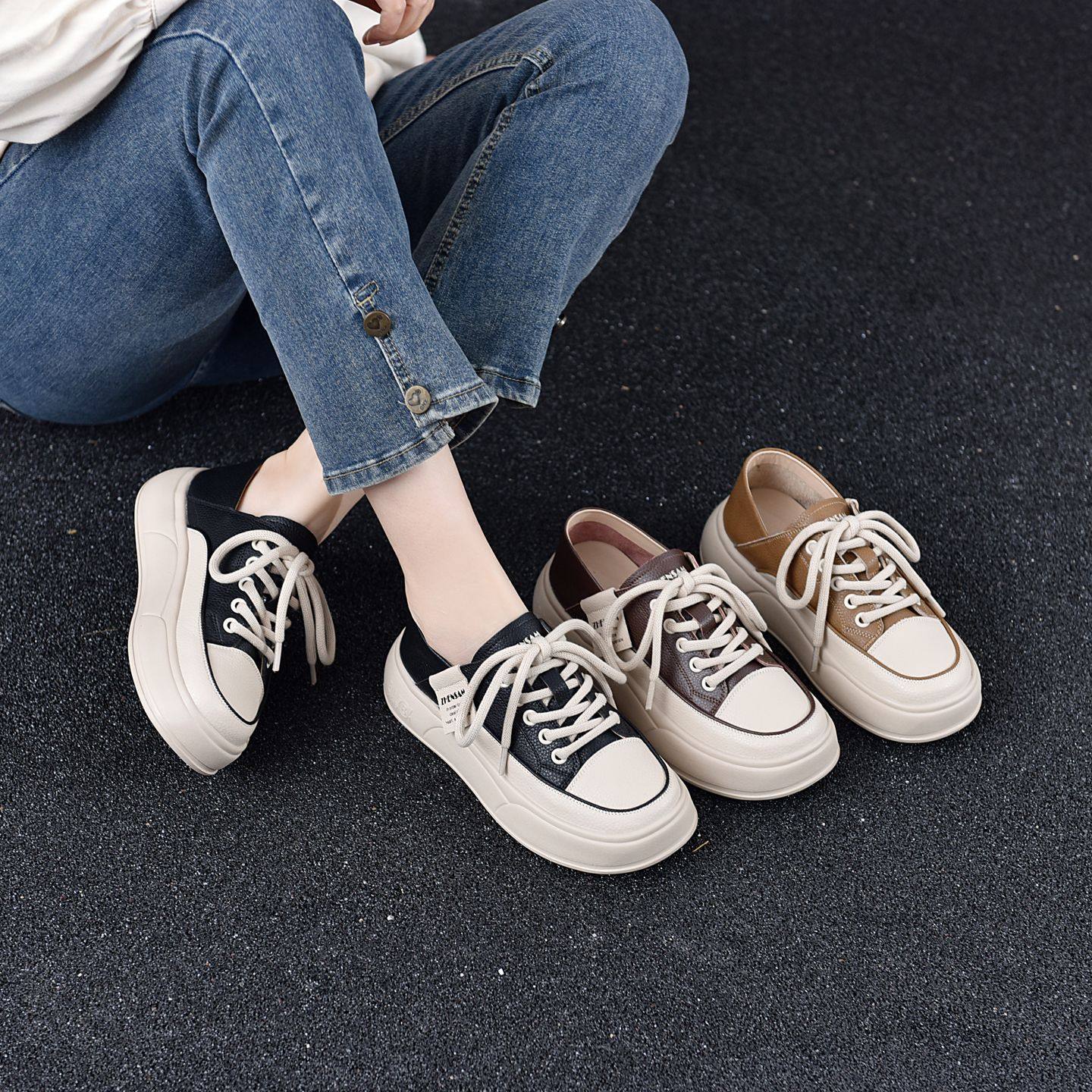 2026春季新款真皮软底软面单鞋前系带厚底松糕鞋休闲百搭女鞋轻便,女鞋,时尚休闲鞋,淘宝优惠券,粉丝福利购,淘宝优惠卷