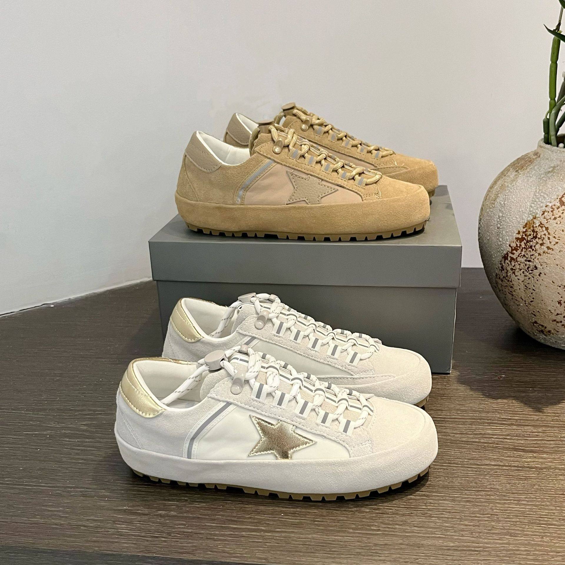 复古做旧星星鞋女2026春季新款厚底增高真皮休闲运动鞋板鞋德训鞋,女鞋,休闲板鞋,淘宝优惠券,粉丝福利购,淘宝优惠卷