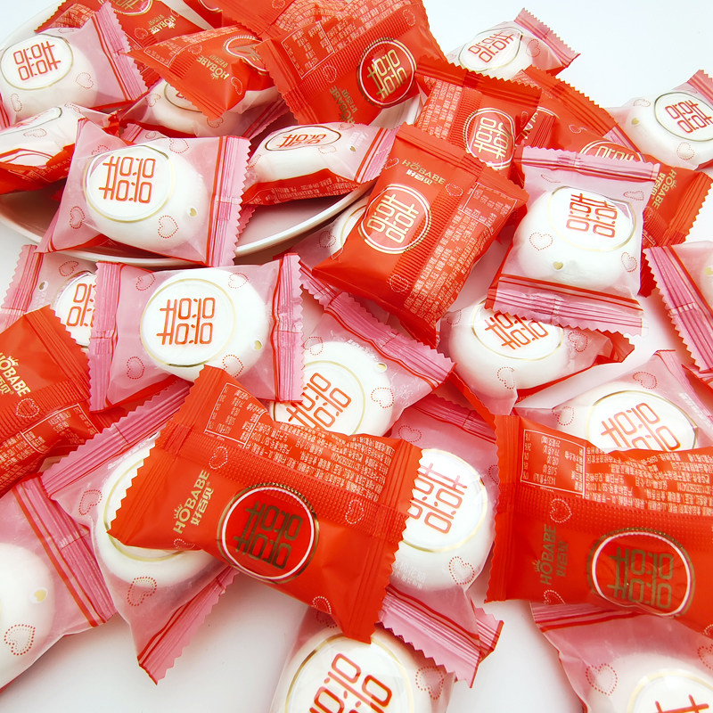 好百贝双喜棉花糖水果味夹心软糖500g约60颗散装结婚喜糖果批发