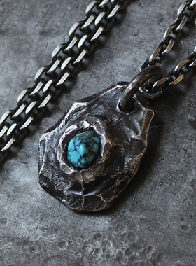 跋折罗VAJRA原创 顽石 手工纯银吊坠 银饼 原矿松石 复古项链坠