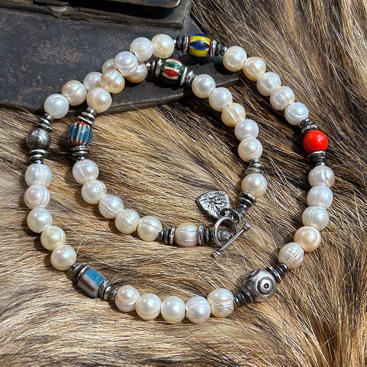 跋折罗VAJRA珍珠琉璃纯银锁骨链