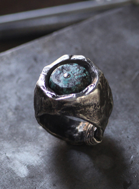 跋折罗VAJRA原创《顽石》手工纯银戒指 美国原矿松石小众粗犷复古