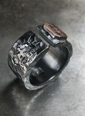 跋折罗VAJRA原创 WTH小锤纹戒指纯手工锻打24K点金开口可调节