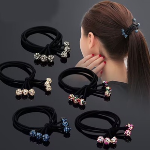 盘发扎发绳头饰女 时尚 韩国发饰品气质简单满水钻球发圈 韩版
