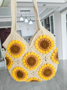 成品手工编织向日葵包毛线钩针向阳花单肩包有内衬