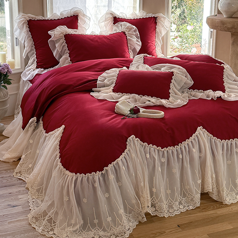 仙气大蕾丝花边全棉长绒棉四件套