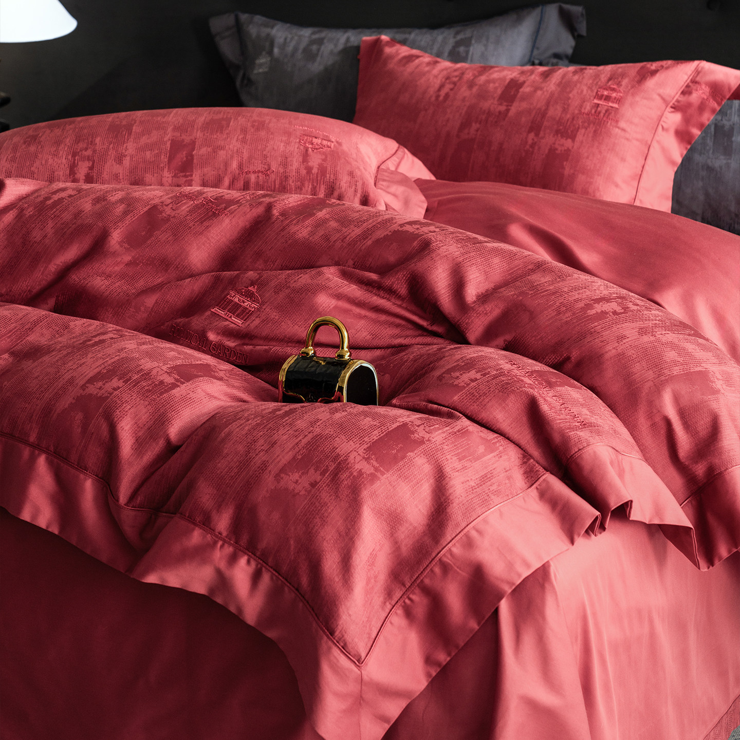 酒红140支长绒棉四件套轻奢高级感主卧室全棉纯棉被套床单1.8床品