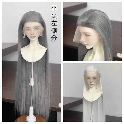 bjd 高温丝假发长发手钩美人尖 单尖 平尖左偏分 3分小3分毛胚