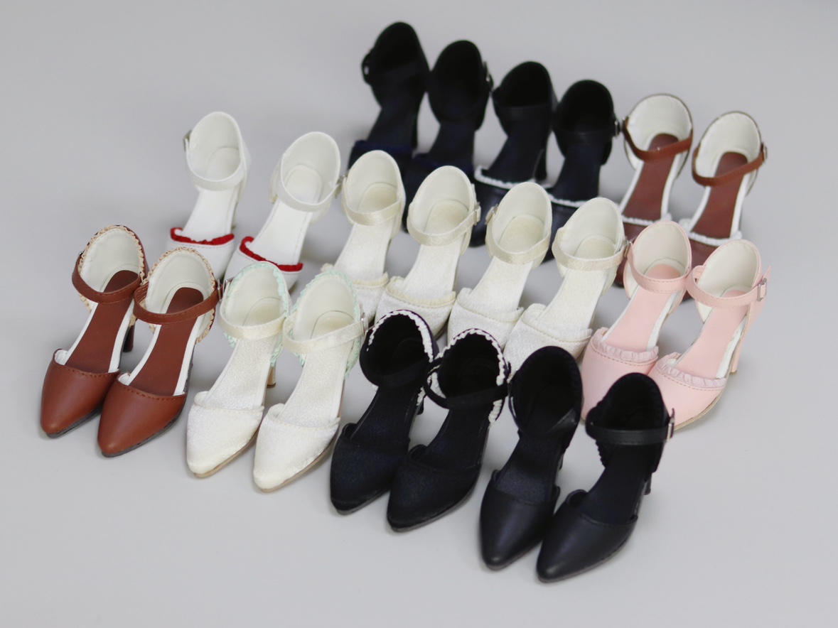 bjd.sd女鞋  3分一字扣尖头高跟皮面  真丝面蕾丝花边款