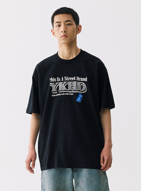 YKHD美式街头LOGO印花宽松短袖T恤男潮夏季新款冰感休闲纯棉上衣