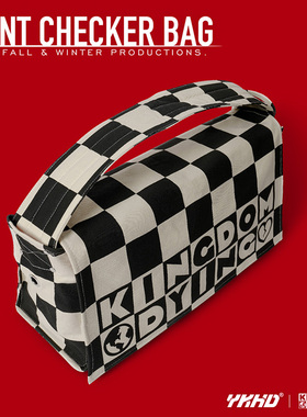 YKHD棋盘格2.0复古超大尺寸帆布包 日常通勤可调节单肩斜挎背包