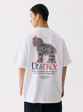 YKHD 毁灭游戏印花街头风原创设计美式潮流宽松休闲纯棉短袖T恤男