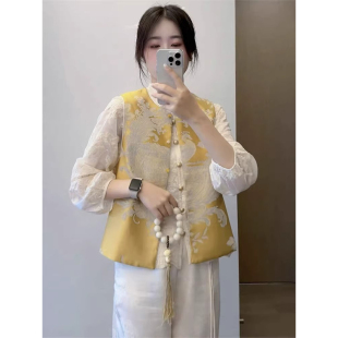 重工复古坎肩马甲蕾丝绣花衬衫 新中式 国风刺绣马夹外套女2026春季