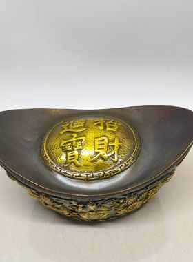 古玩杂项旧藏黄铜鎏金五路财神