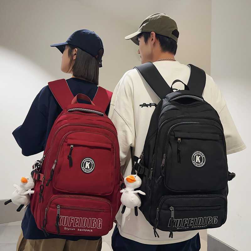 初高中学生多层大容量书包女韩版工装原宿风双肩包男纯色百搭背包