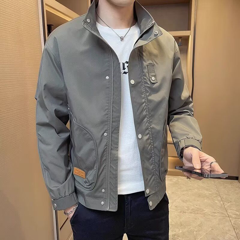男士外套春秋季美式痞帅潮牌高级感休闲百搭夹克潮流立领工装上衣