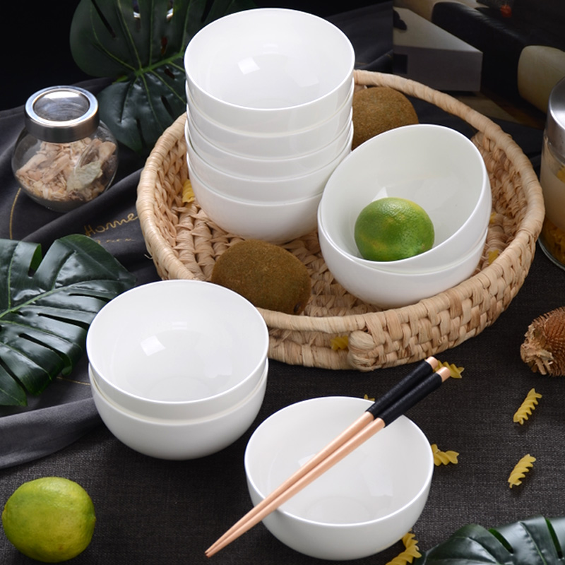 纯白色骨瓷碗家用10个米饭碗