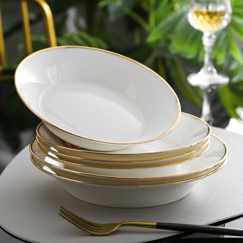 金边骨瓷餐具轻奢深口径圆形盘子
