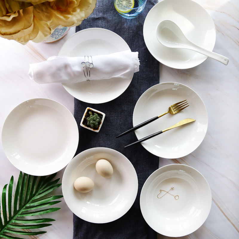 6个盘子 纯白陶瓷盘子餐具家用6只圆形菜盘子饭盘可微波骨瓷盘,餐饮具,盘,淘宝优惠券,粉丝福利购,淘宝优惠卷