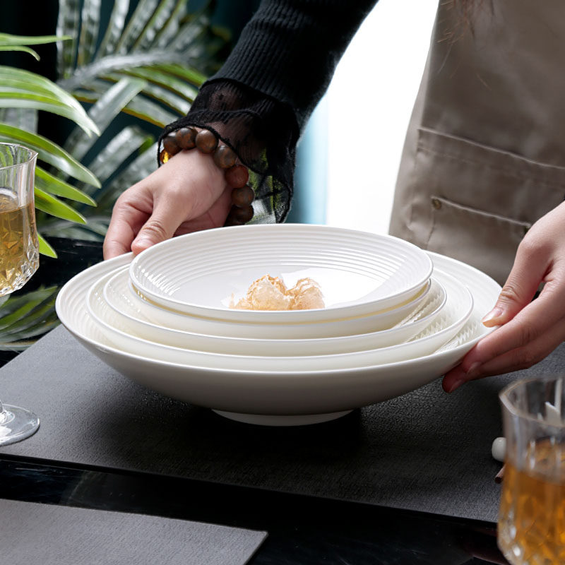 新款纯白内螺旋汤盘盘子菜盘家用骨瓷餐具碟子餐盘骨碟深盘釉下彩,餐饮具,盘,淘宝优惠券,粉丝福利购,淘宝优惠卷