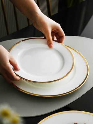 手绘餐具金边骨瓷盘子家用8英寸平盘浅盘餐厅酒店西式牛排西餐盘